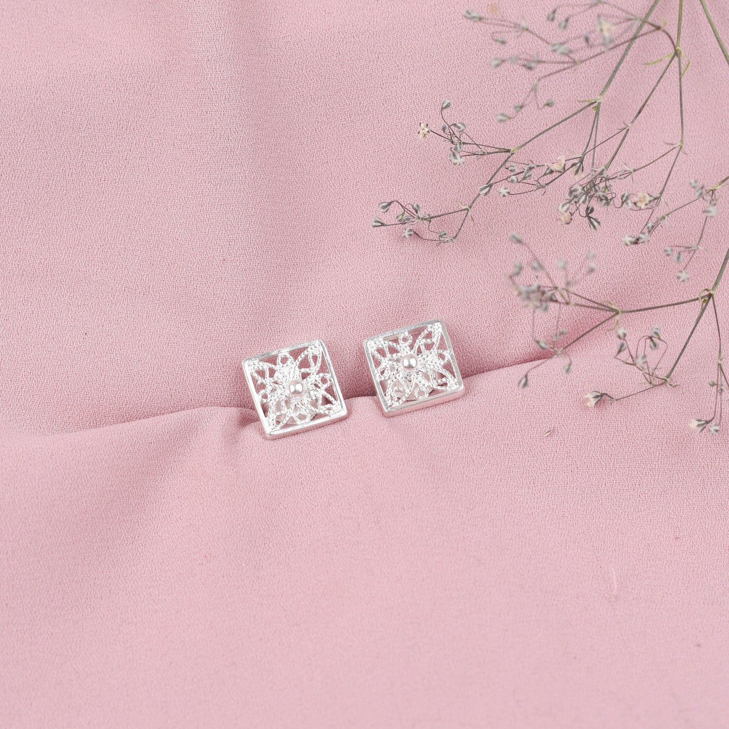 Arete cuadrado tejido - Plata