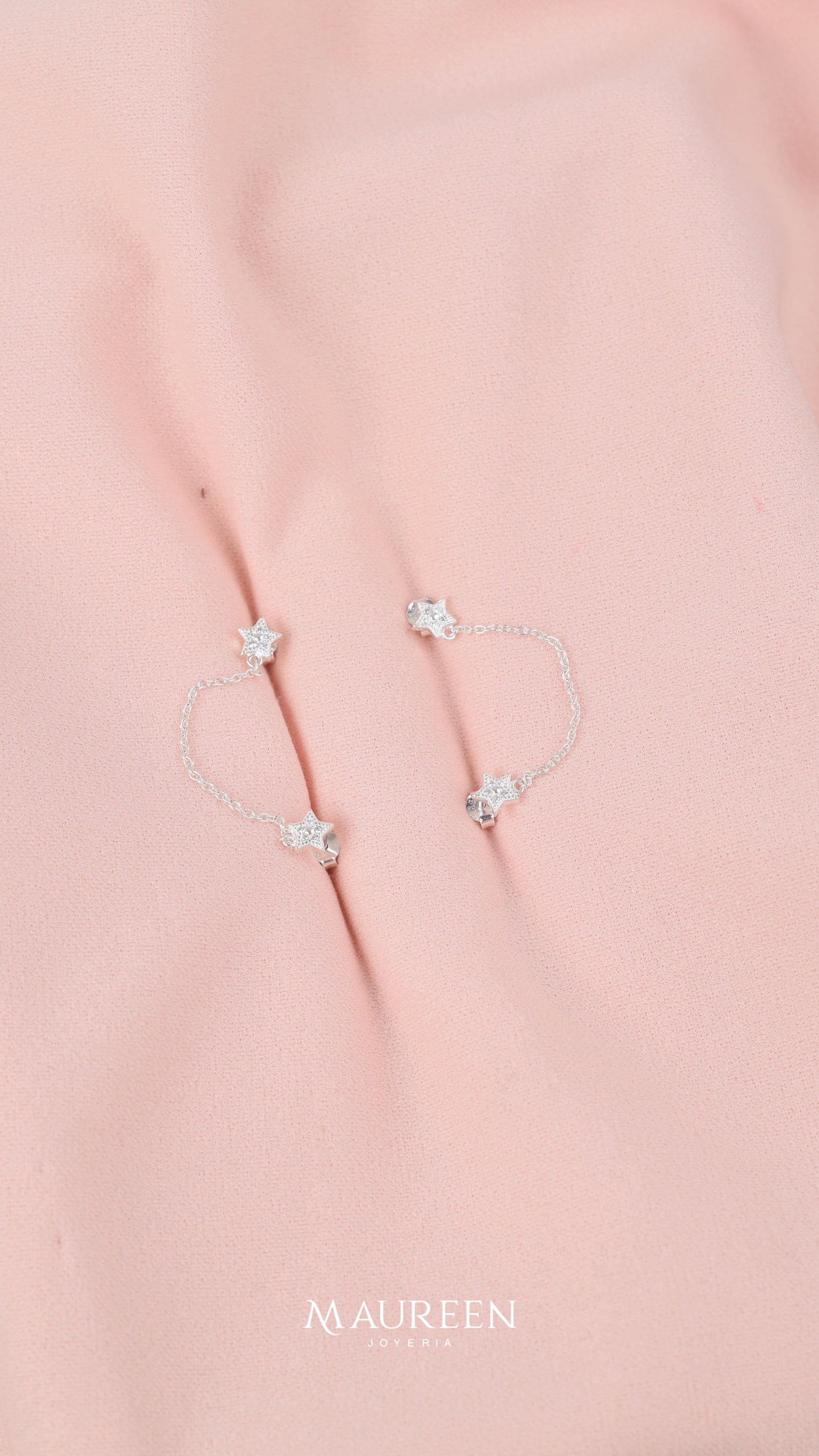 Arete piercing doble hueco estrella - Plata