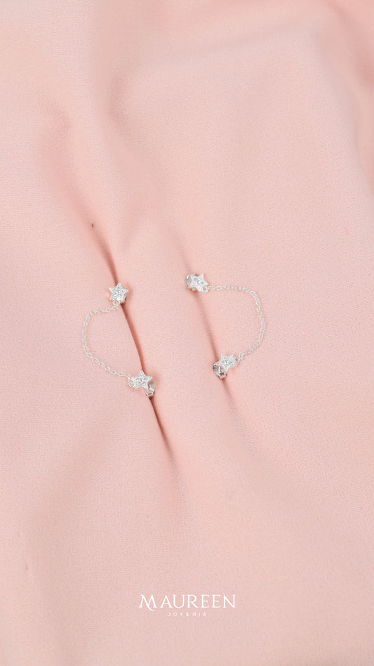 Arete piercing doble hueco estrella - Plata