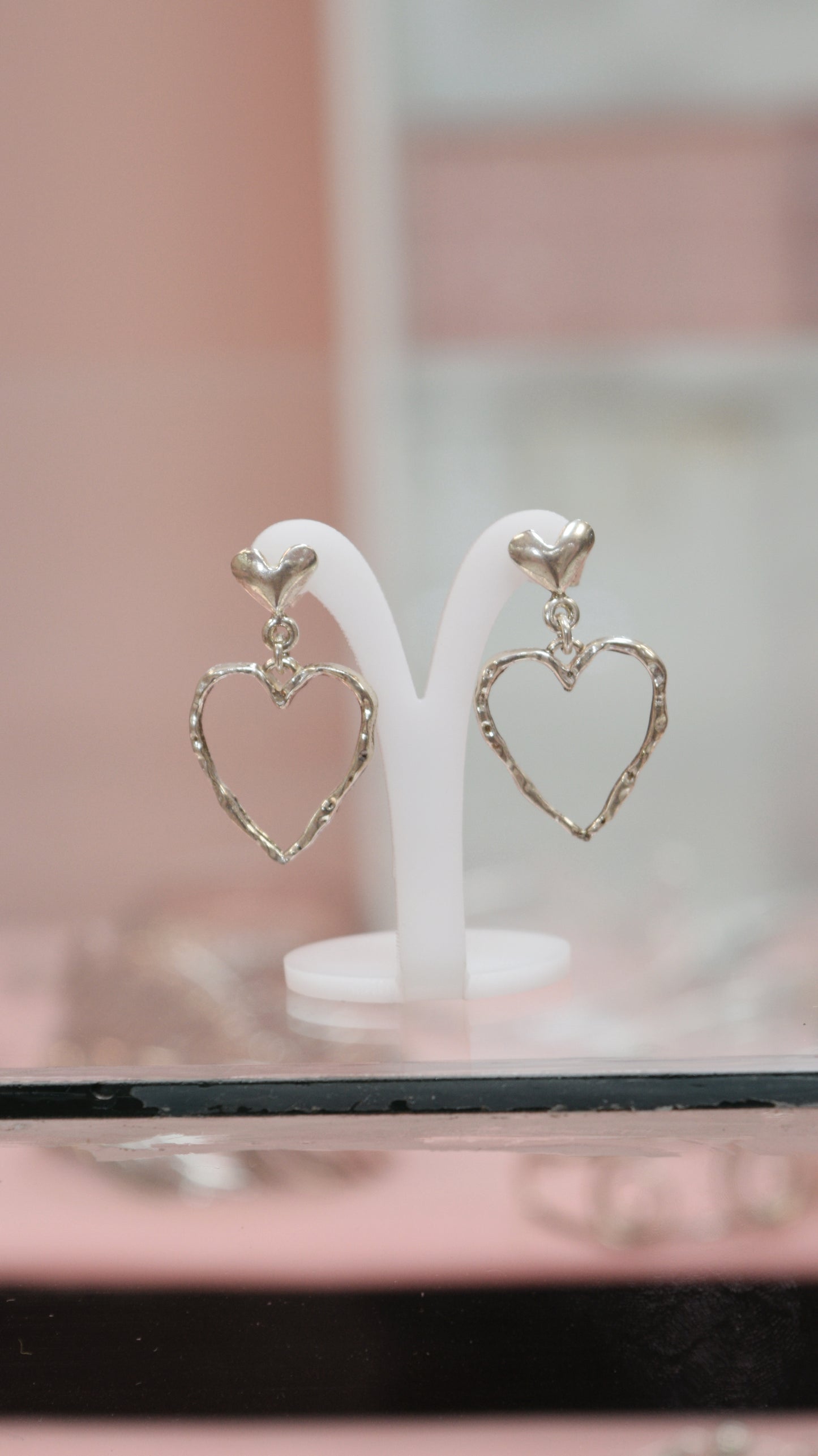 Arete corazón calado poste - Plata