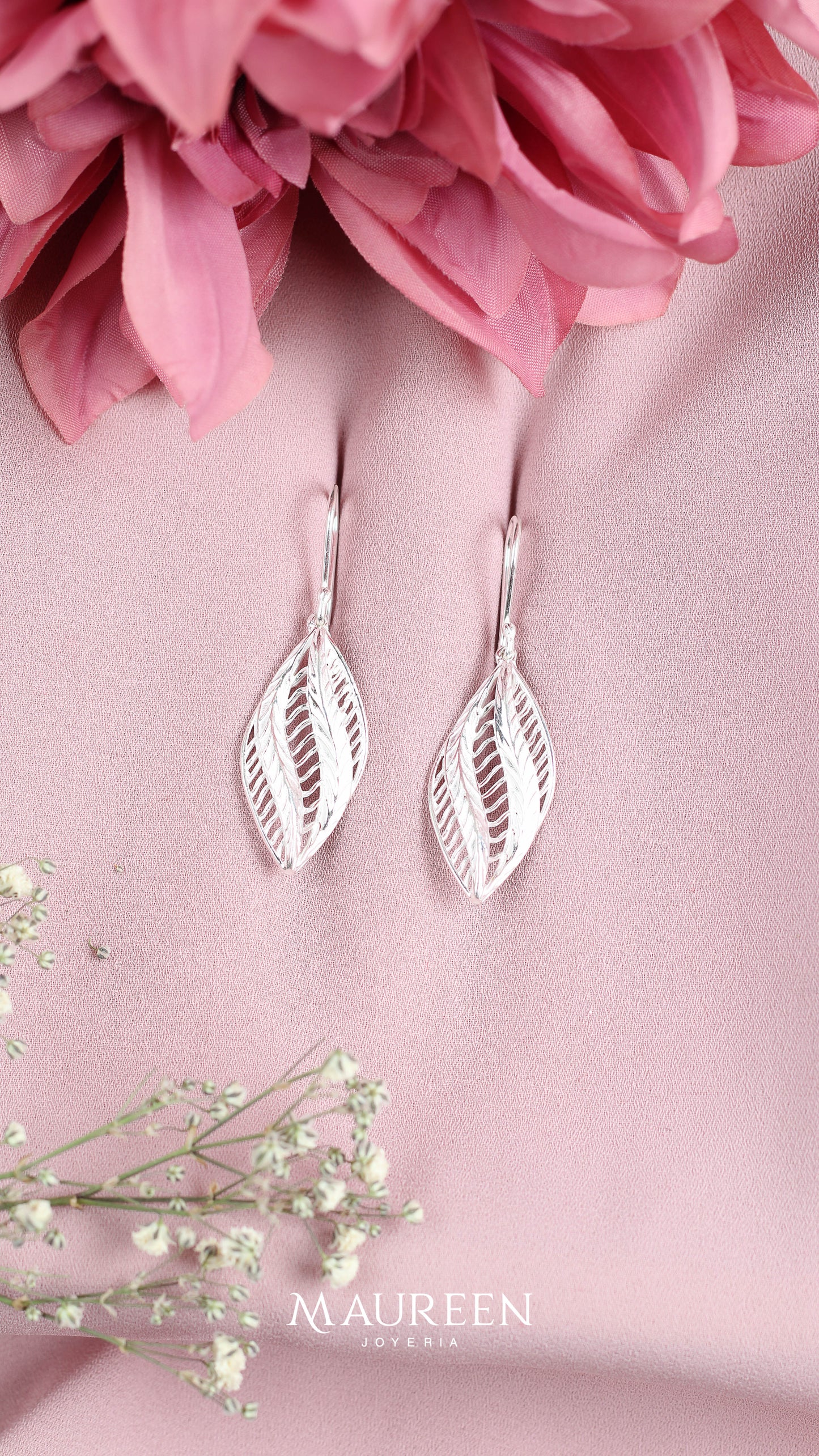 Arete hoja tejida colgante - Plata