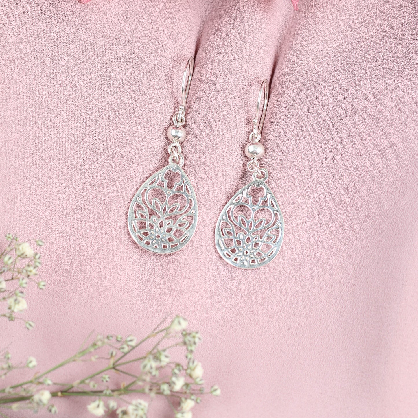 Arete tipo gota tejido - Plata