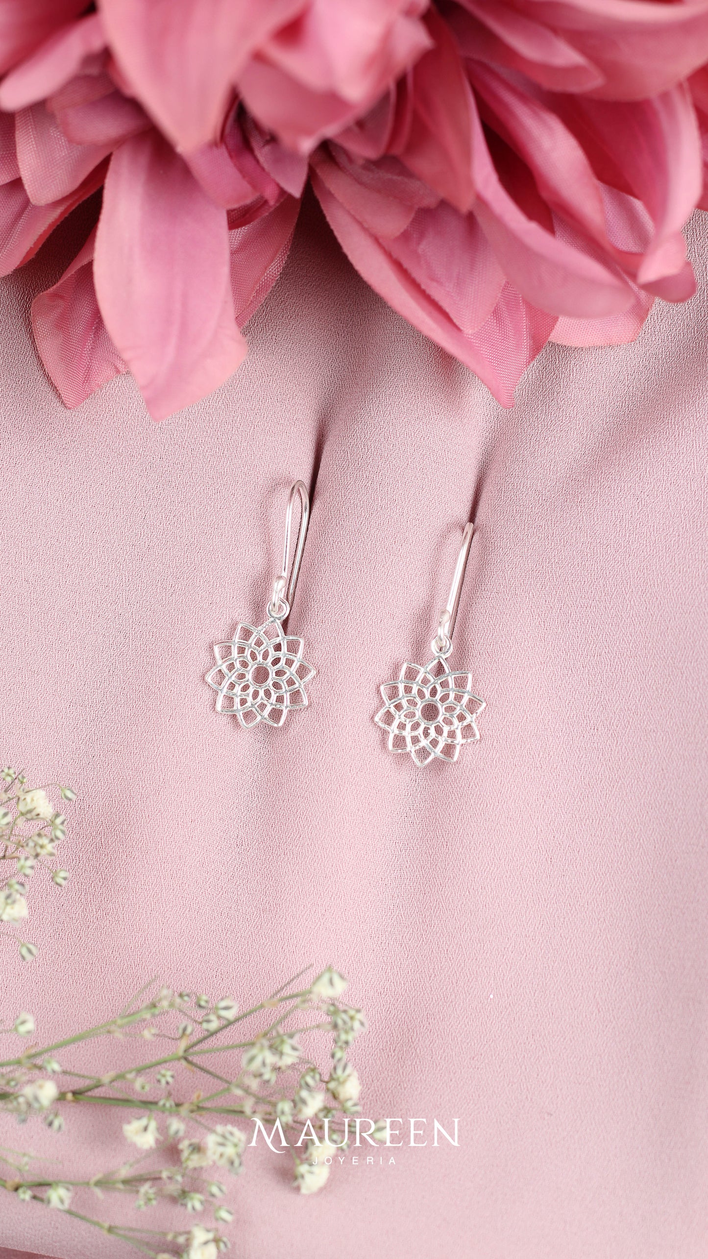 Arete mandala calada colgante - Plata