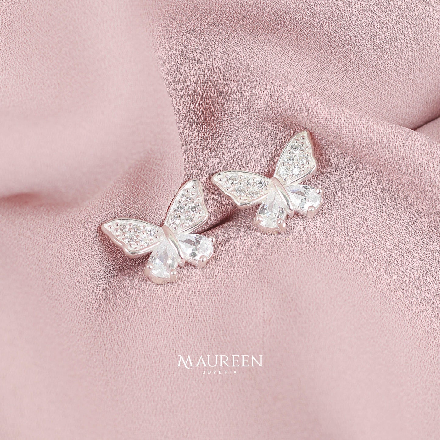 Arete mariposa con circones pegado - Plata