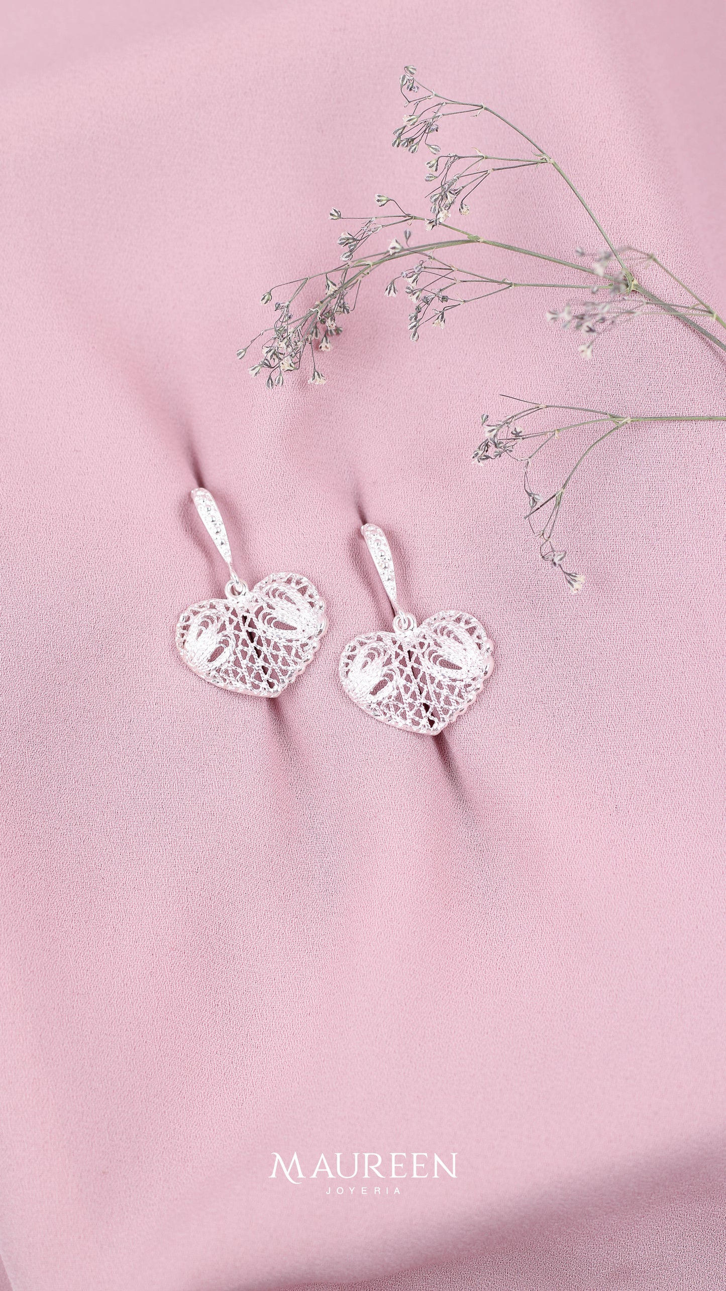 Arete corazon filigrana colgante- Plata