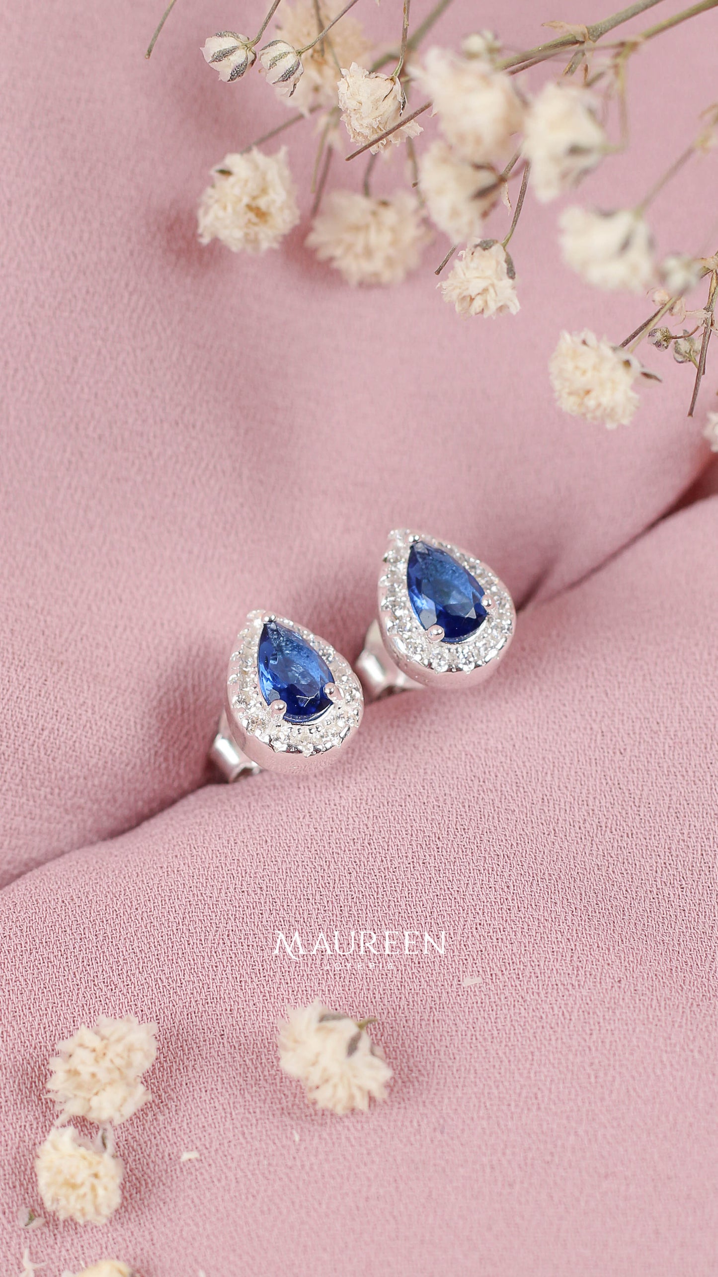 Arete gota piedra zafiro circon - Plata