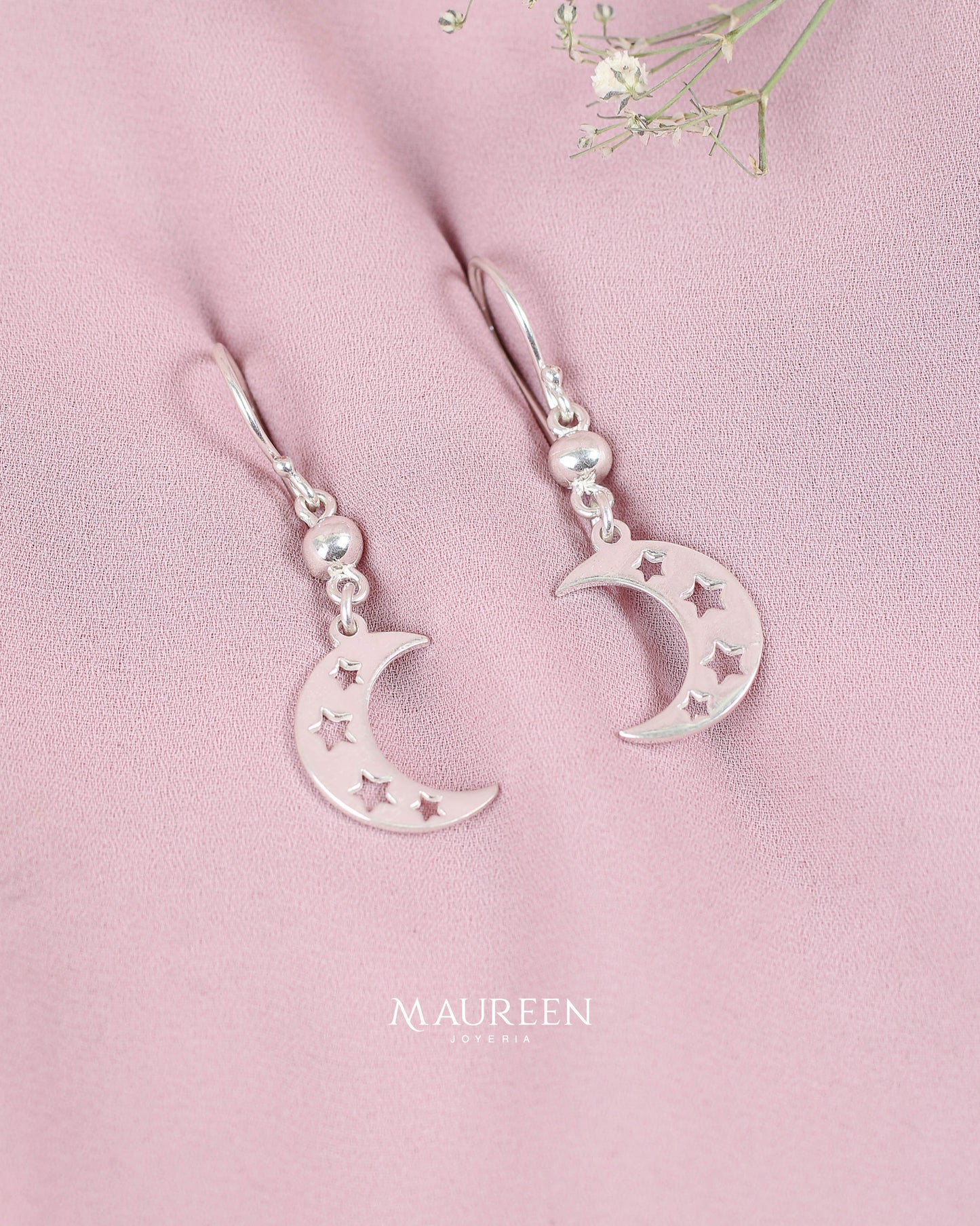 Arete luna y estrella colgante - Plata