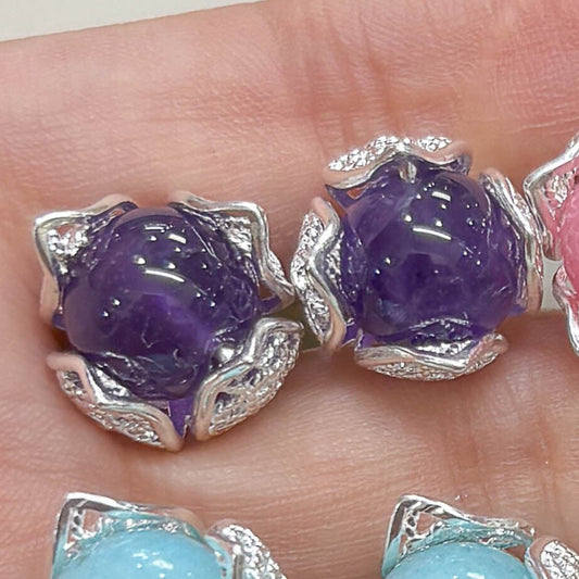 Arete aguaymanto piedra natural pegado - Plata