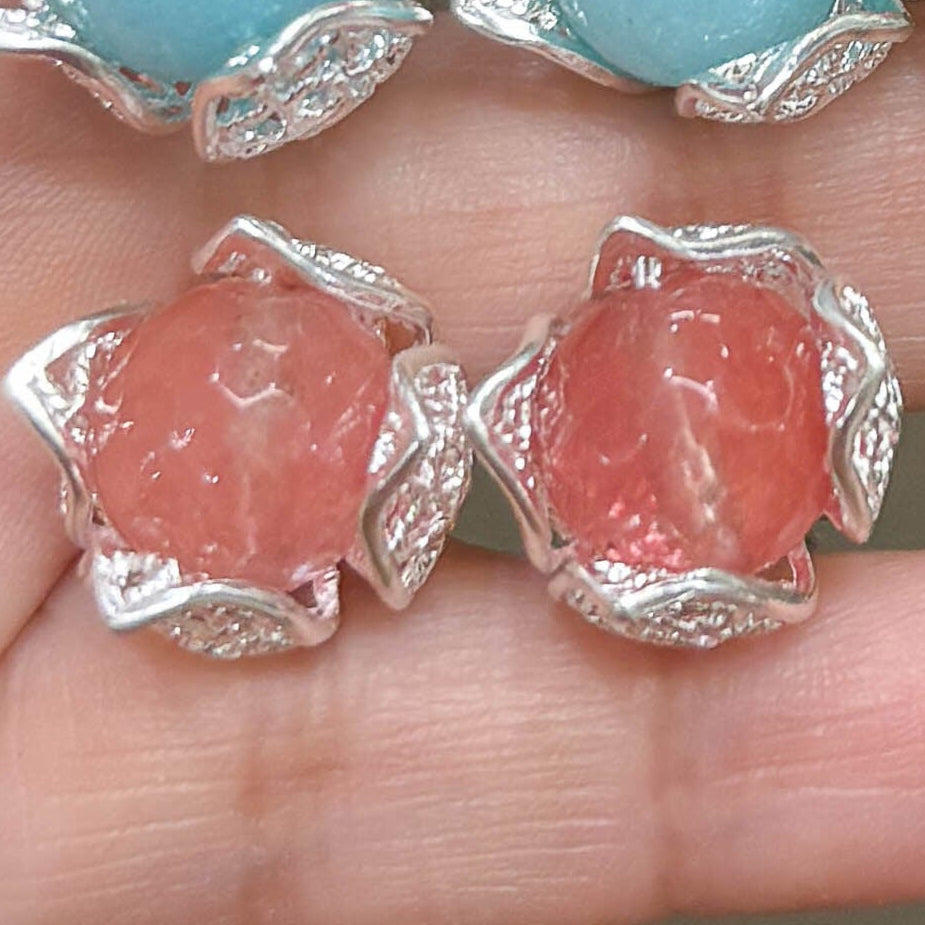 Arete aguaymanto piedra natural pegado - Plata