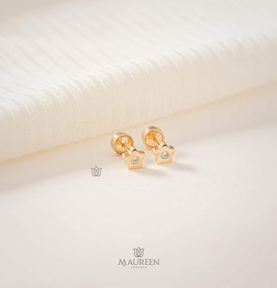 Arete abridor estrella piedra blanca - Oro