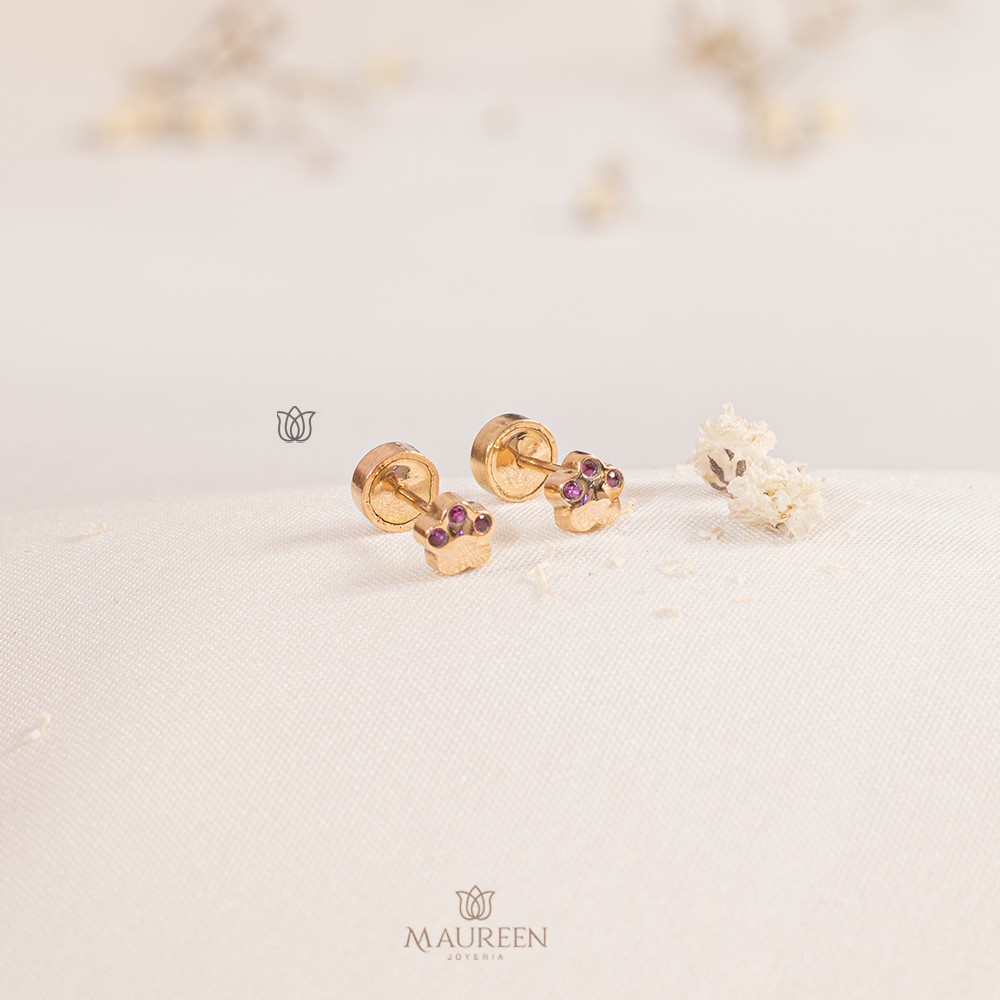 Arete abridor huella piedra rubi - Oro