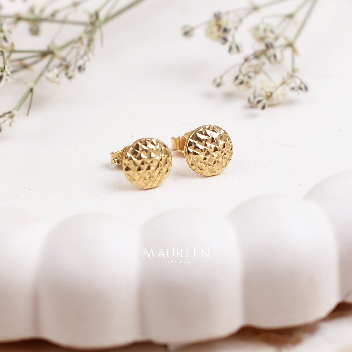 Arete media bola diamantado pegado - Oro