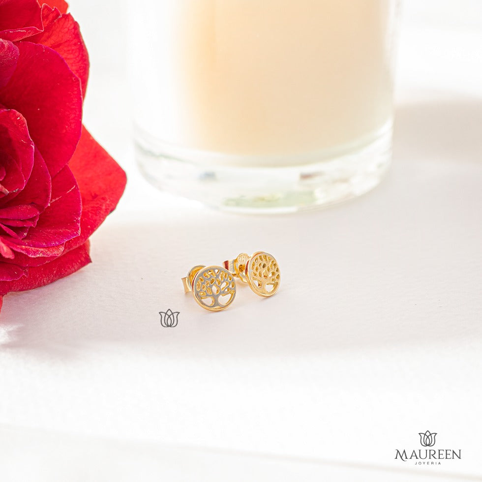 Arete arbol de la vida calado pegado - Oro