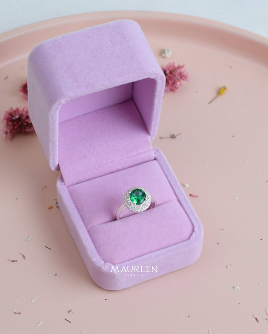 Anillo de promesa piedra verde circones - Plata