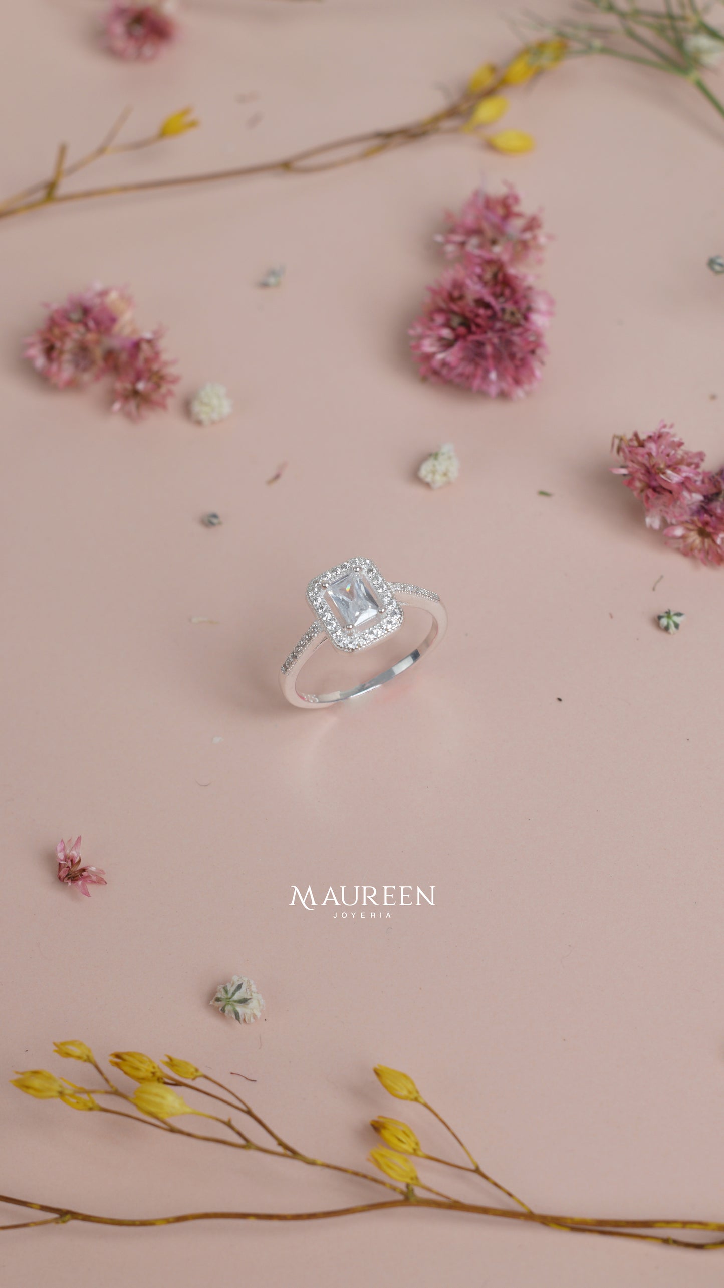 Anillo de compromiso rectangular - Plata