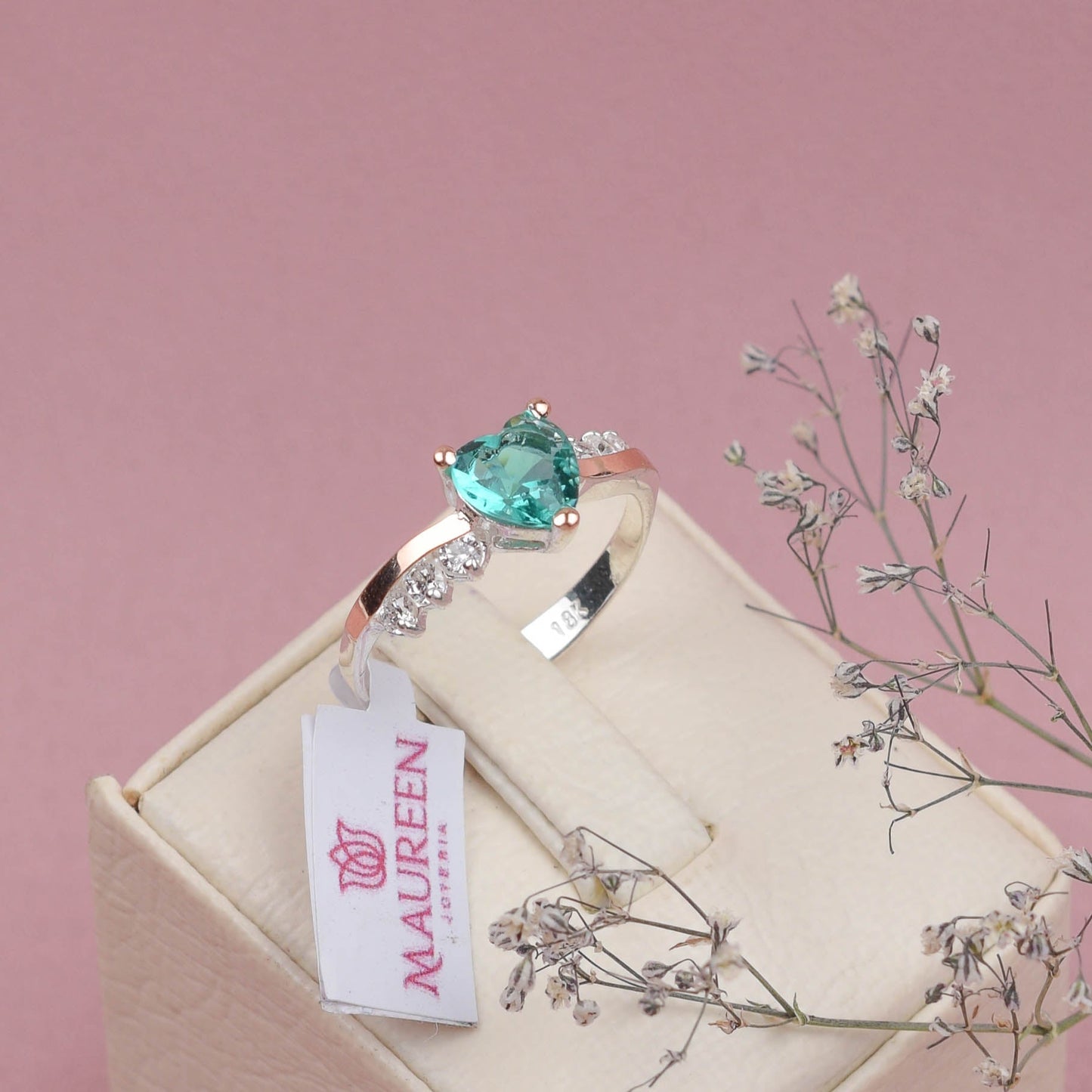 Anillo de promesa corazón piedra aguamarina - Plata/Oro