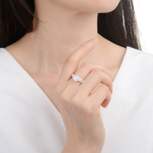 Anillo de compromiso doble circular - Plata