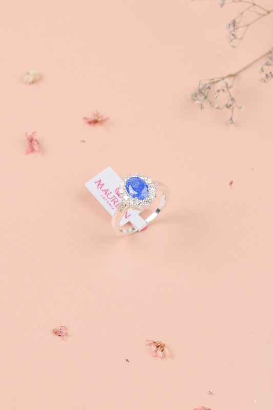 Anillo de promesa roseta ovalada piedra ópalo - Plata