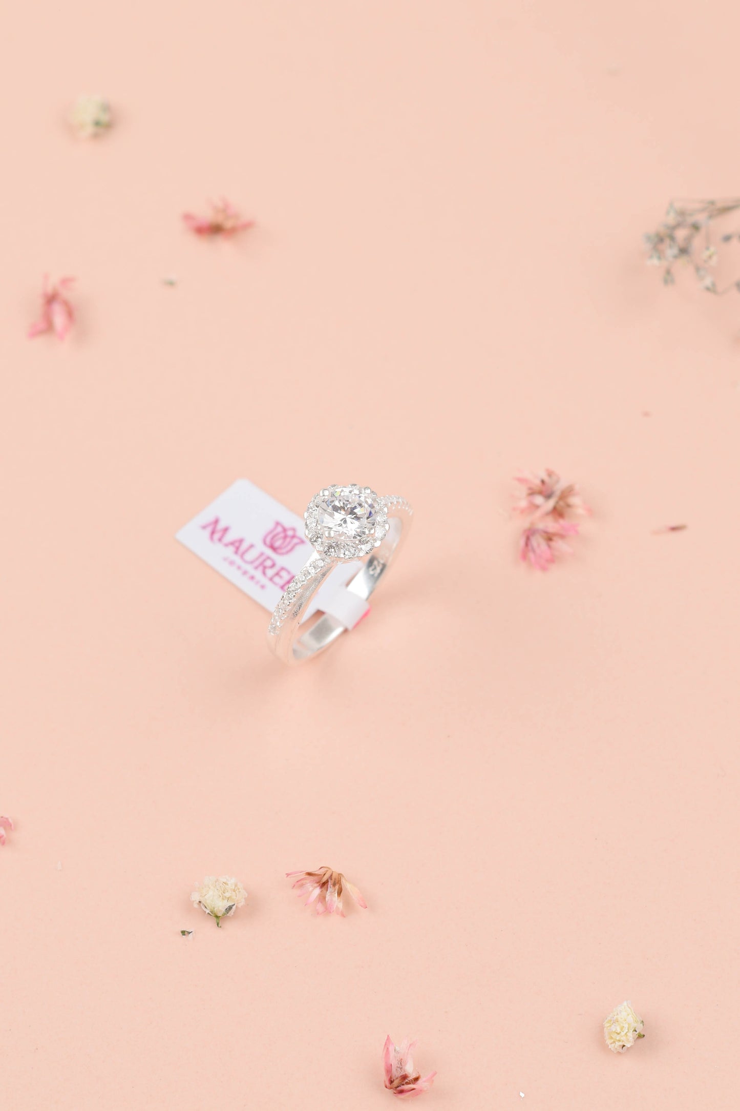 Anillo de compromiso roseta con circones - Plata