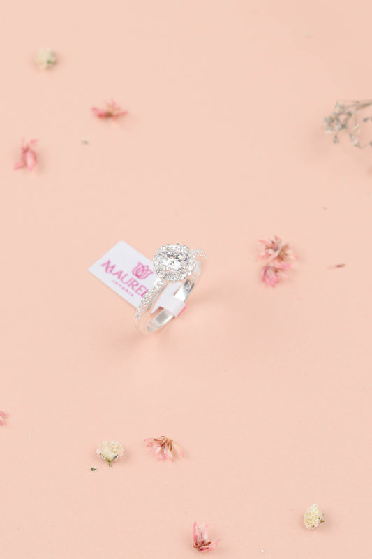 Anillo de compromiso roseta con circones - Plata