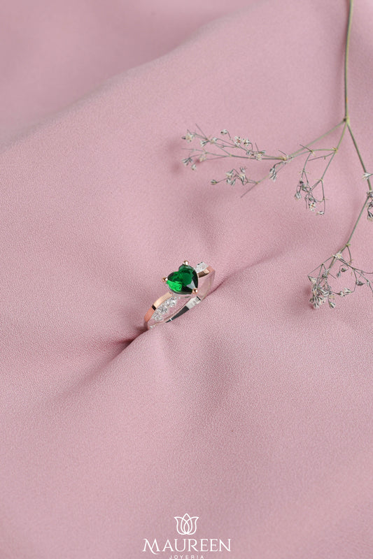 Anillo de promesa corazón piedra esmeralda - Plata/Oro