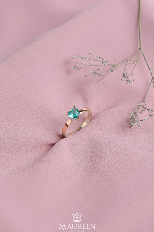 Anillo de promesa corazón piedra verde - Plata/Oro