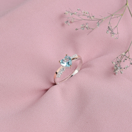 Anillo de promesa corazón piedra celeste - Plata/Oro