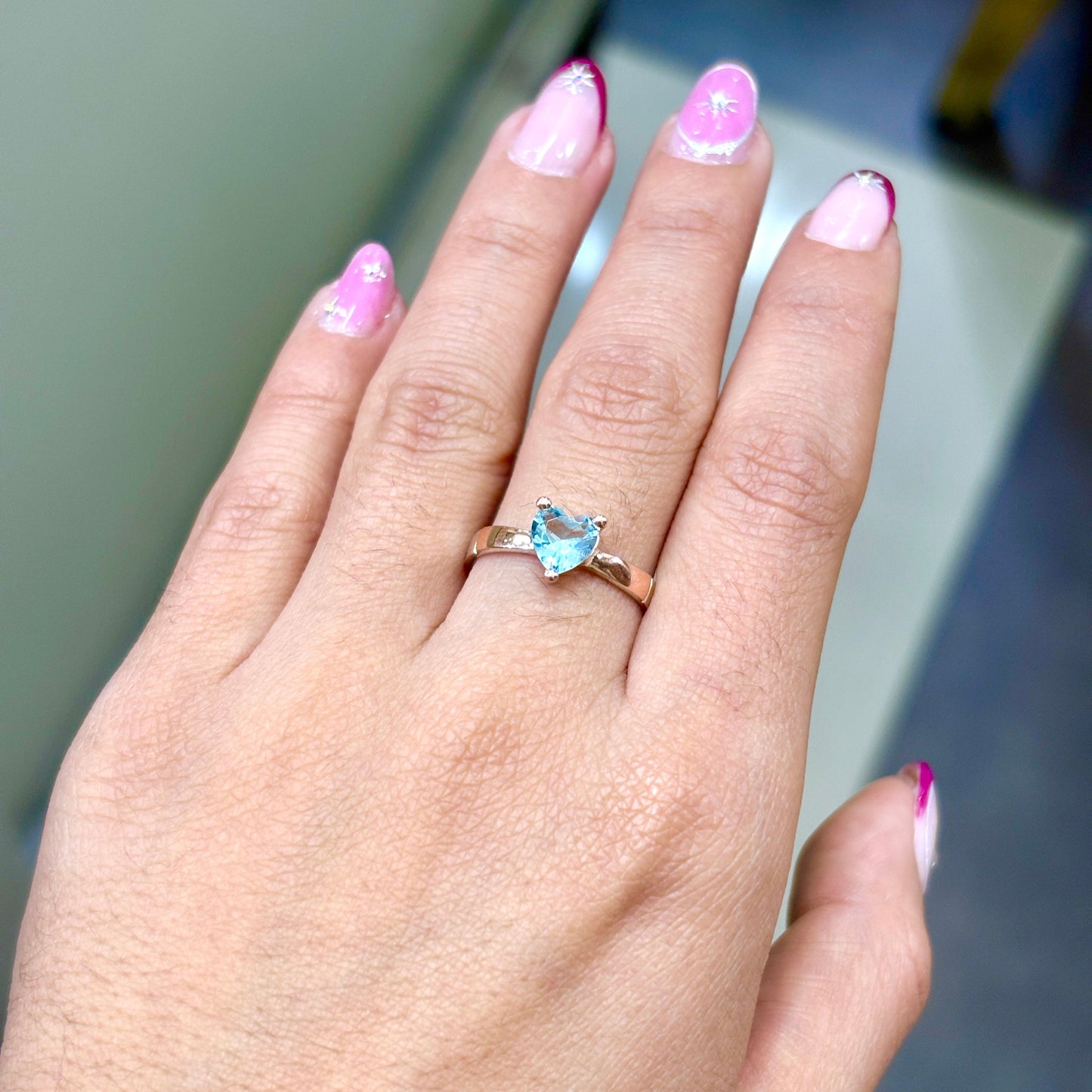 Anillo de promesa corazón piedra celeste - Plata/Oro