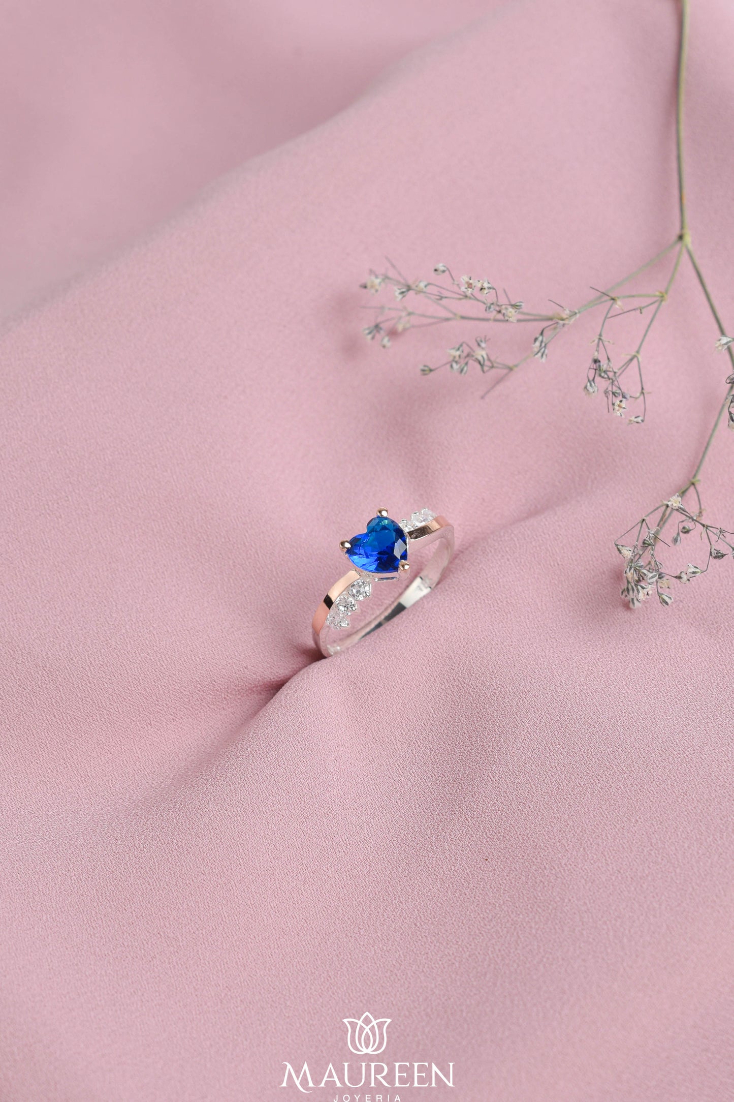 Anillo de promesa corazón piedra zafiro - Plata/Oro