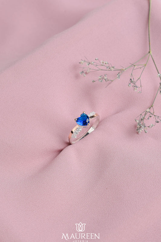 Anillo de promesa corazón piedra zafiro - Plata/Oro