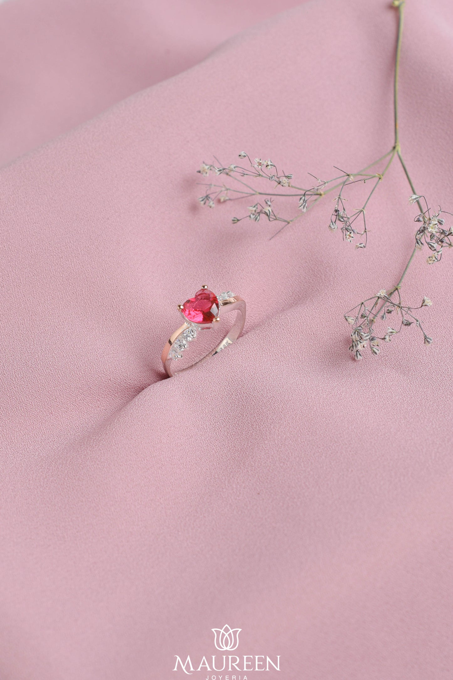 Anillo de promesa corazón piedra rubí - Plata/Oro