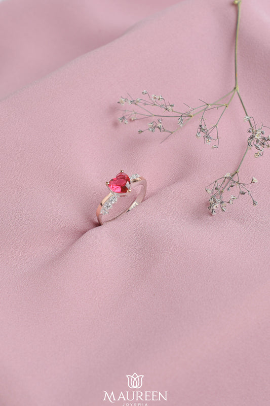 Anillo de promesa corazón piedra rubí - Plata/Oro