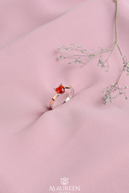 Anillo de promesa corazón piedra rubí - Plata/Oro