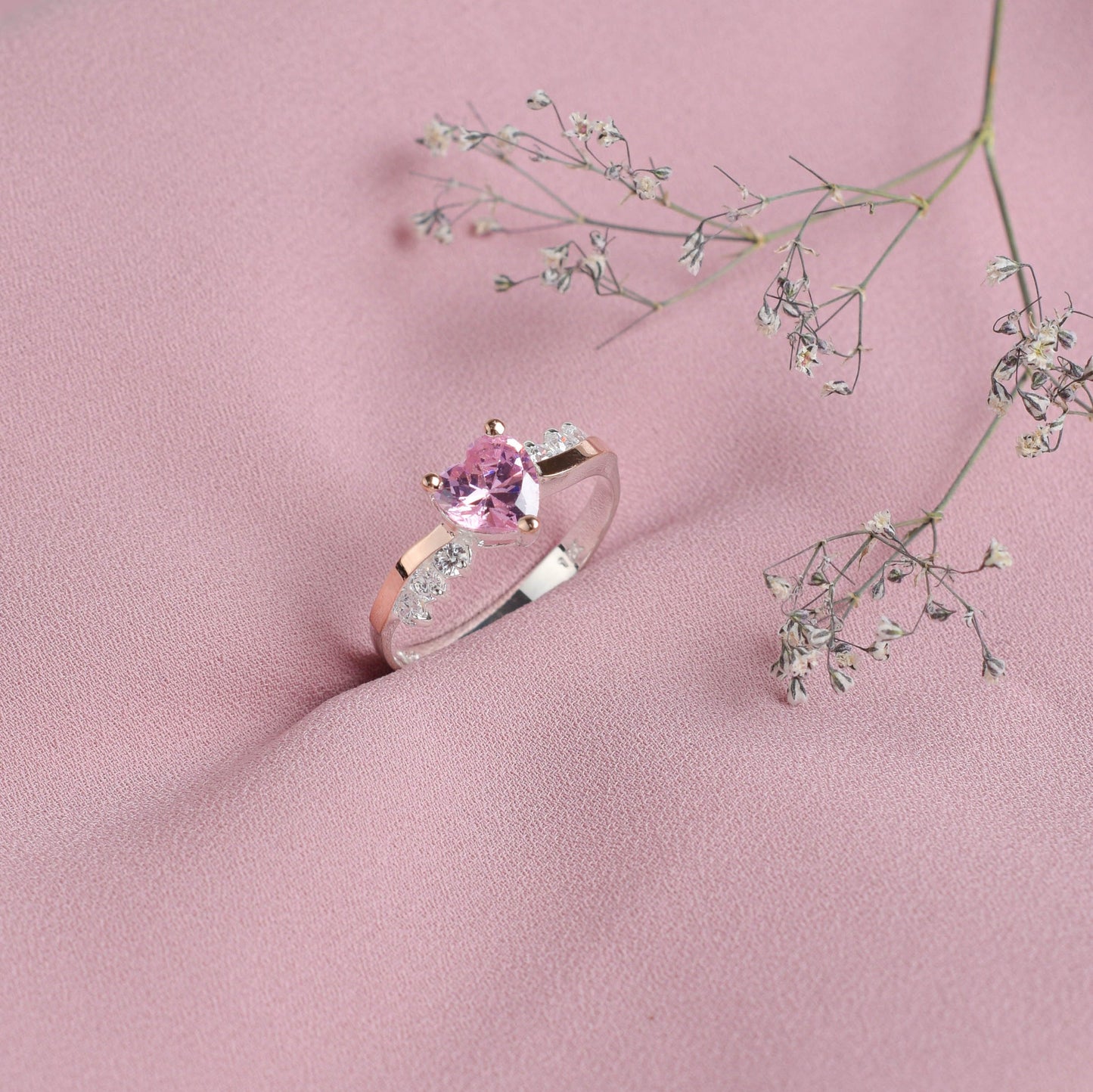 Anillo de promesa corazón piedra rosada - Plata/Oro