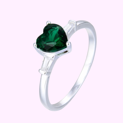 Anillo de promesa corazón piedra esmeralda- Plata