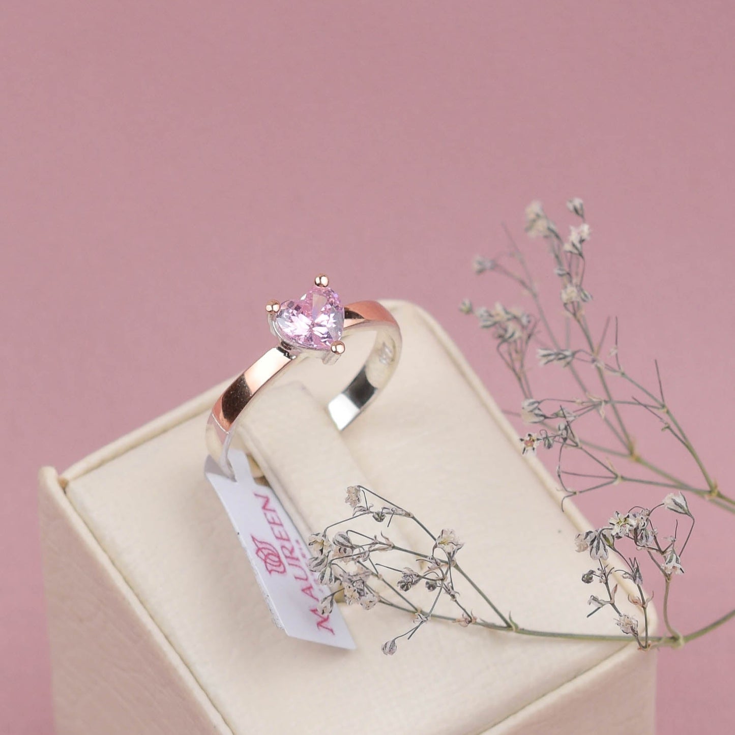 Anillo de promesa corazón piedra rosado - Plata/Oro