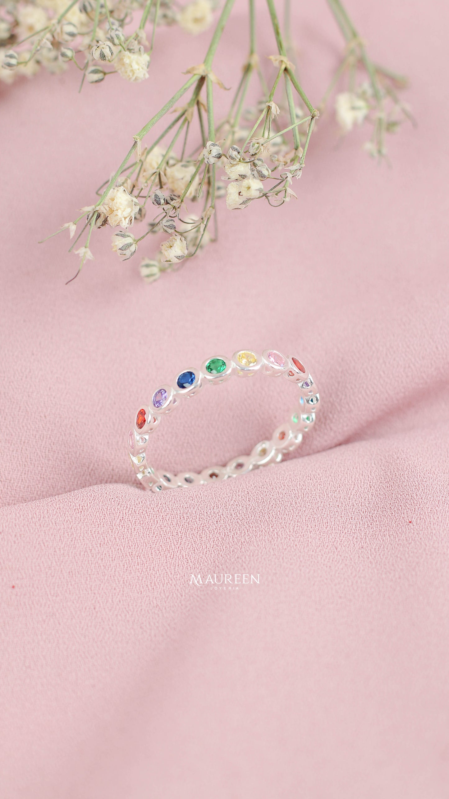 Anillo churumbela con circones multicolor circulares - Plata