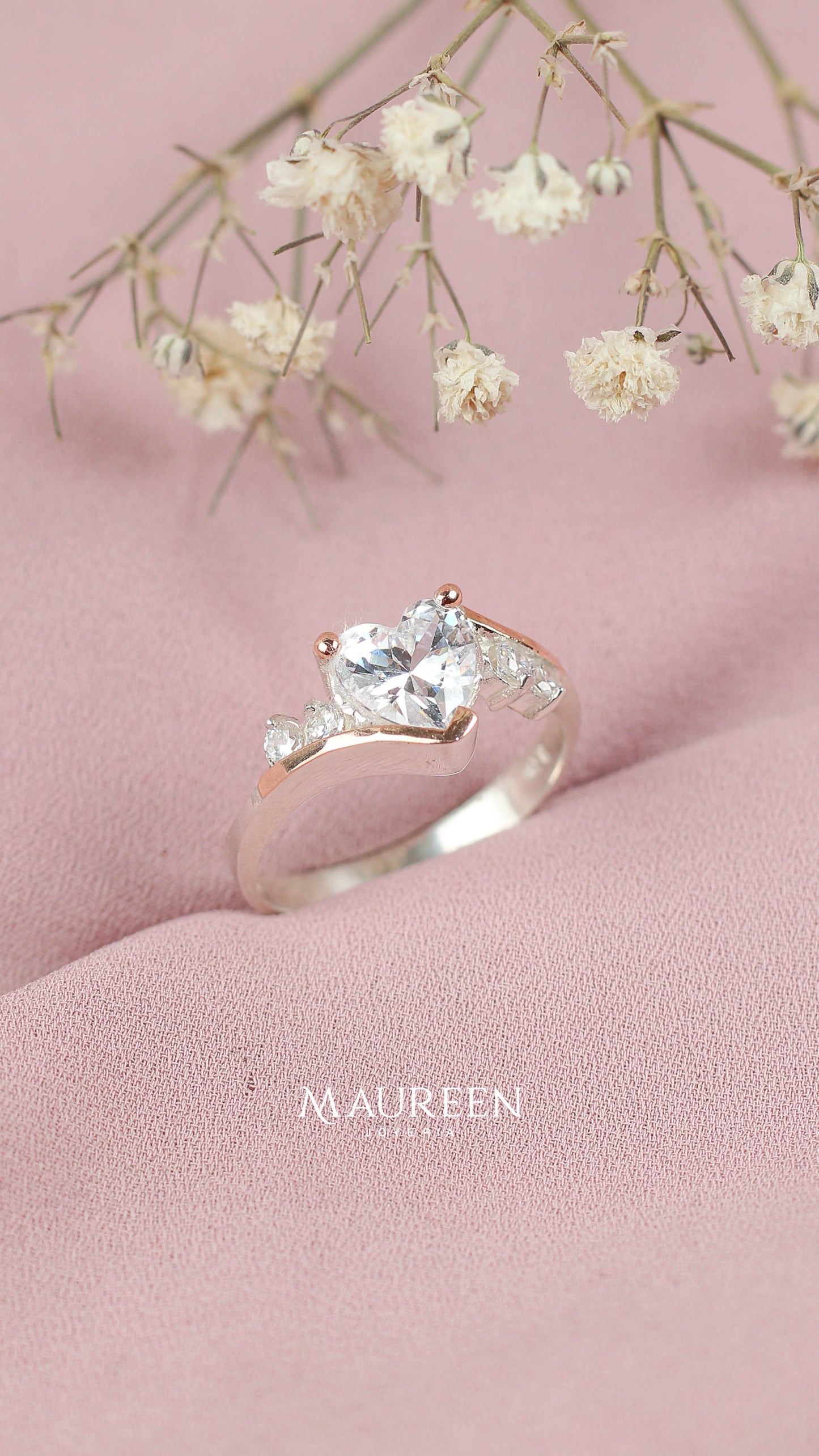 Anillo promesa corazon circones cruzados blancos - Plata / Oro