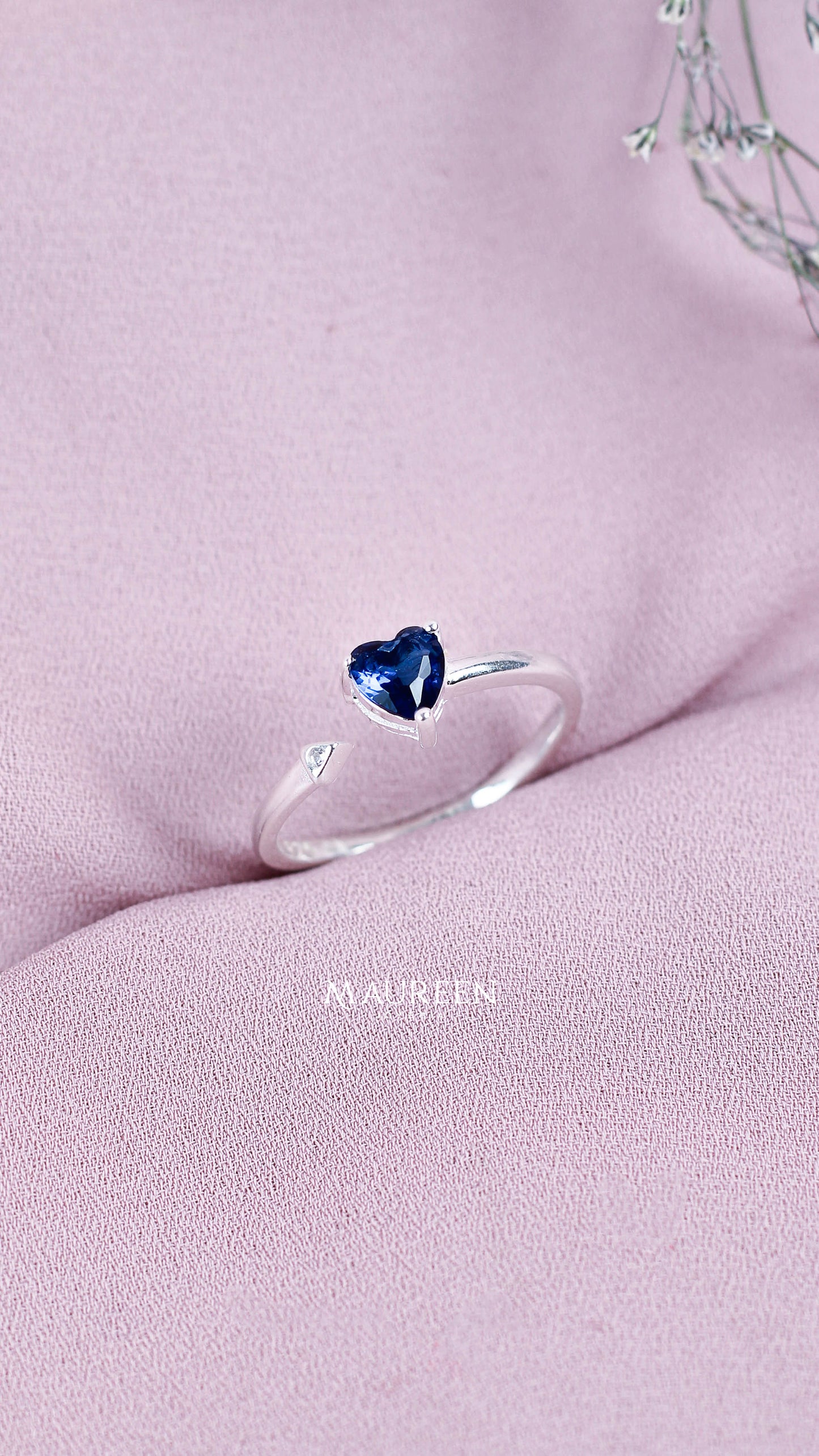 Anillo promesa corazon safiro - Plata