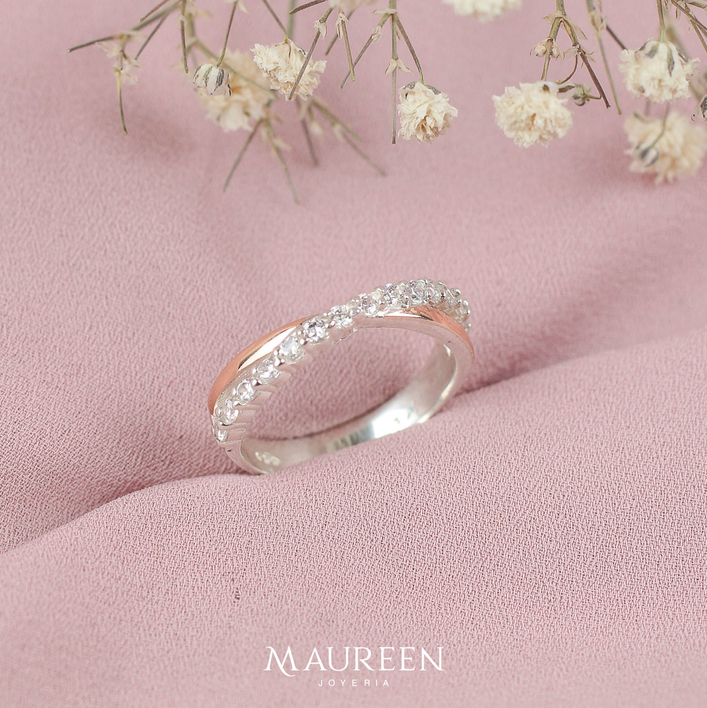 Anillo churumbela circones blancos cruzado - Plata/Oro