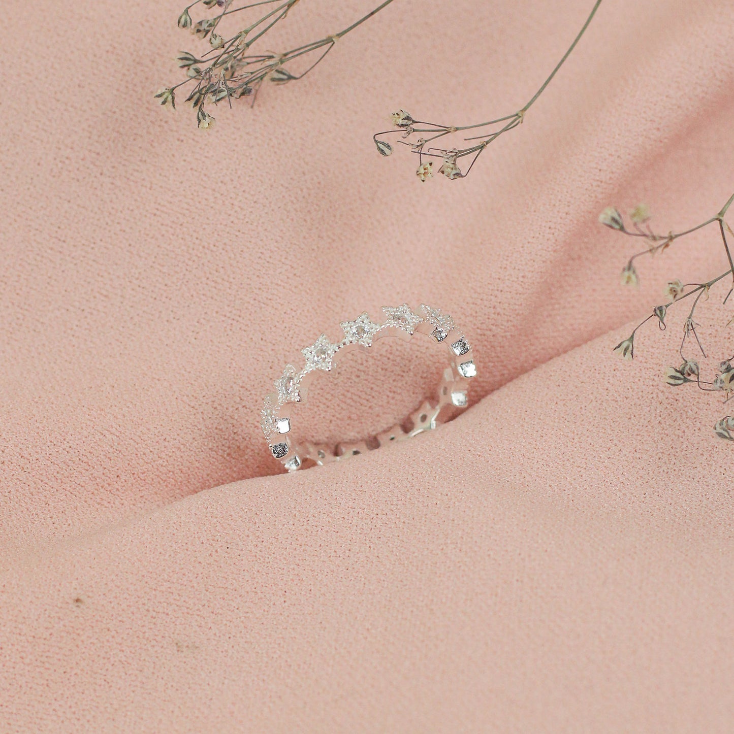 Anillo churumbela estrellas con circones - Plata