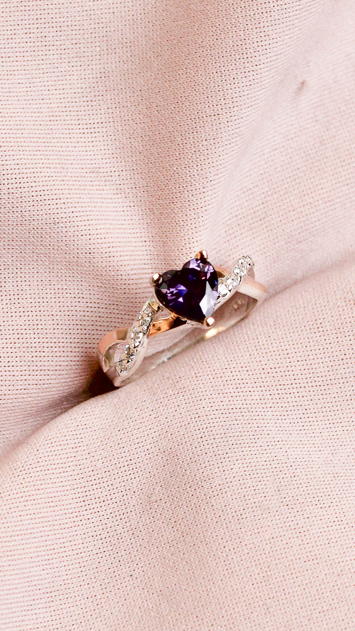 Anillo de promesa corazon amatista - Plata/Oro