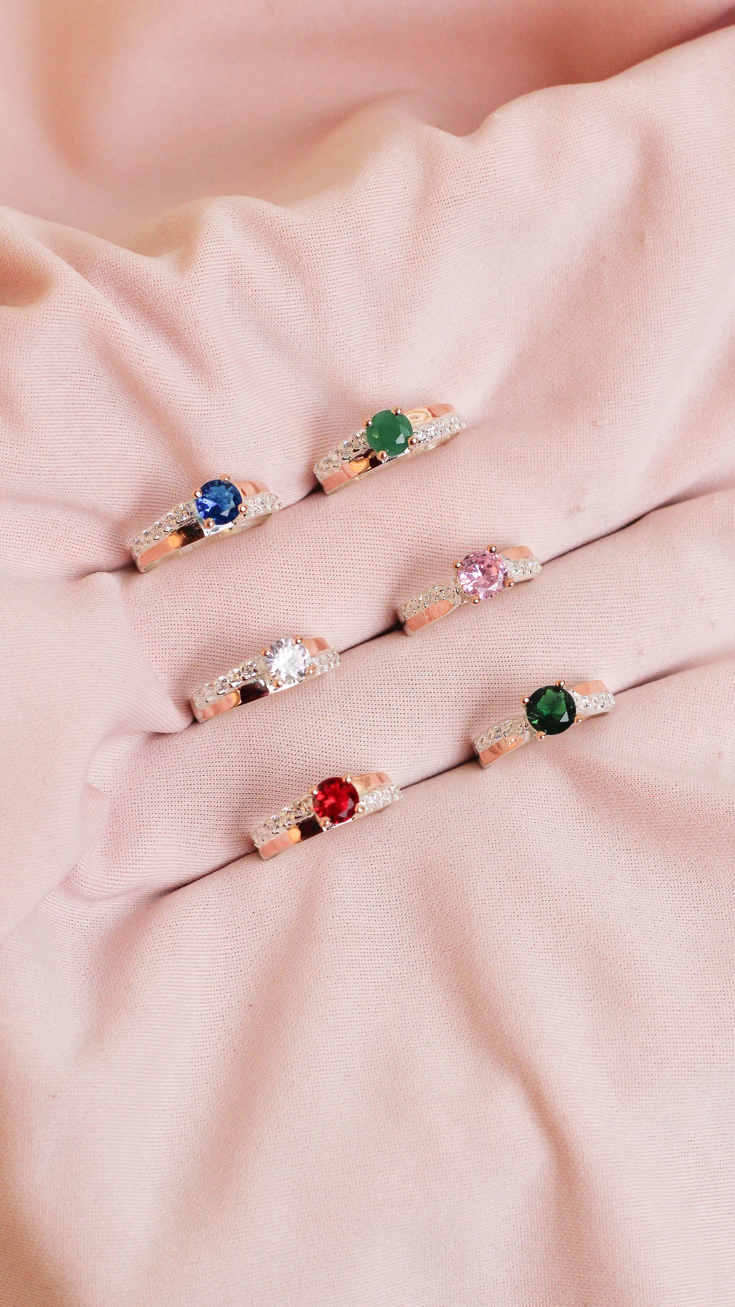 Anillo de promesa solitario de colores - Plata/Oro