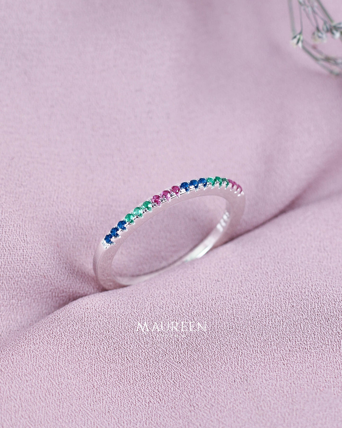 Anillo churumbela de colores - Plata