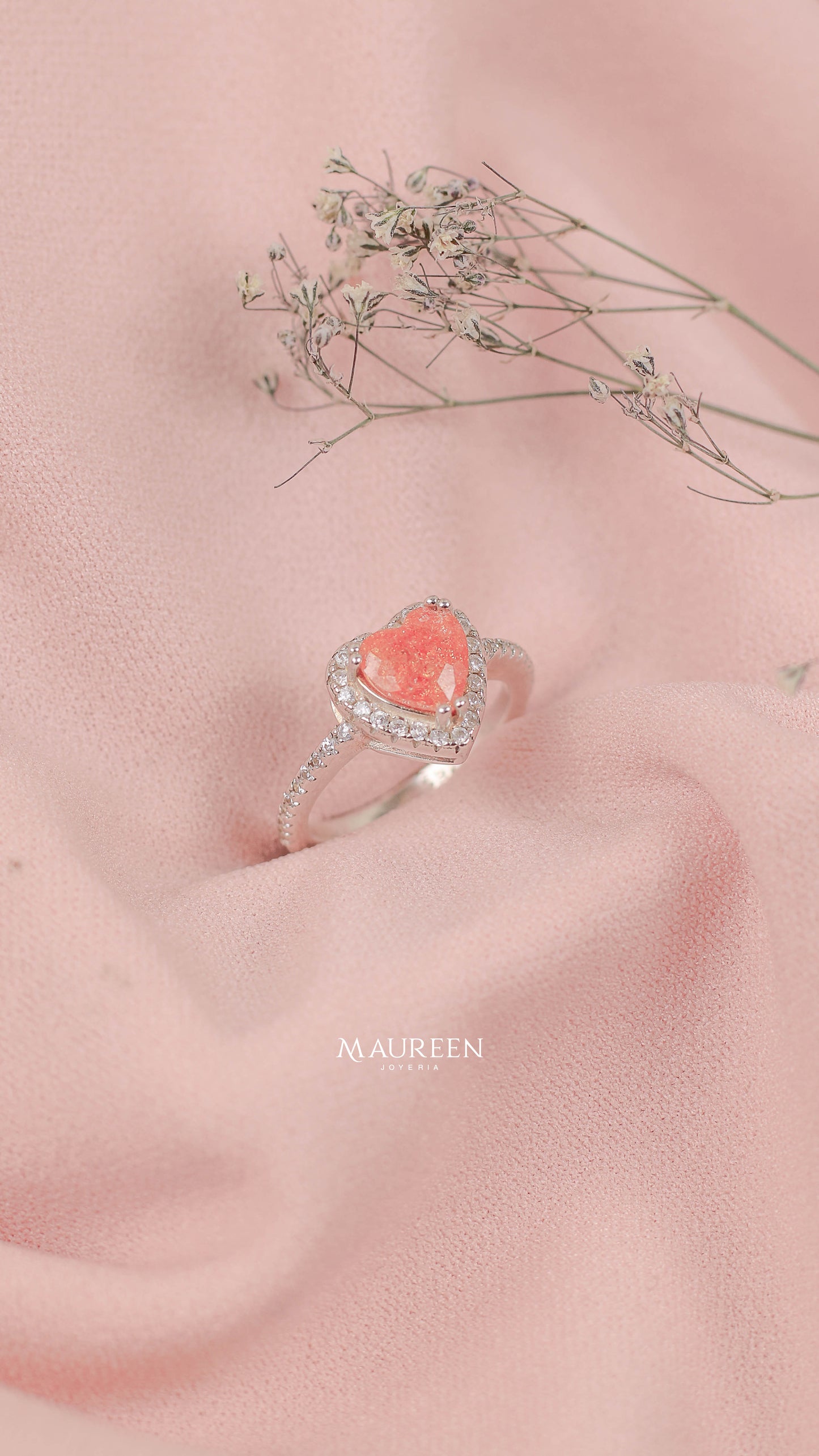 Anillo de promesa corazón naranja circones - Plata