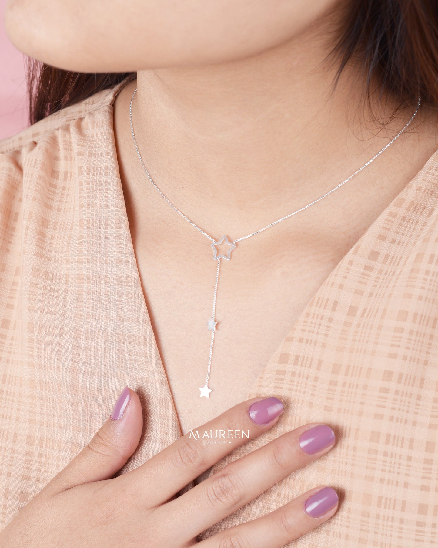 Collar estrella calada central y dos mini estrellas - Plata