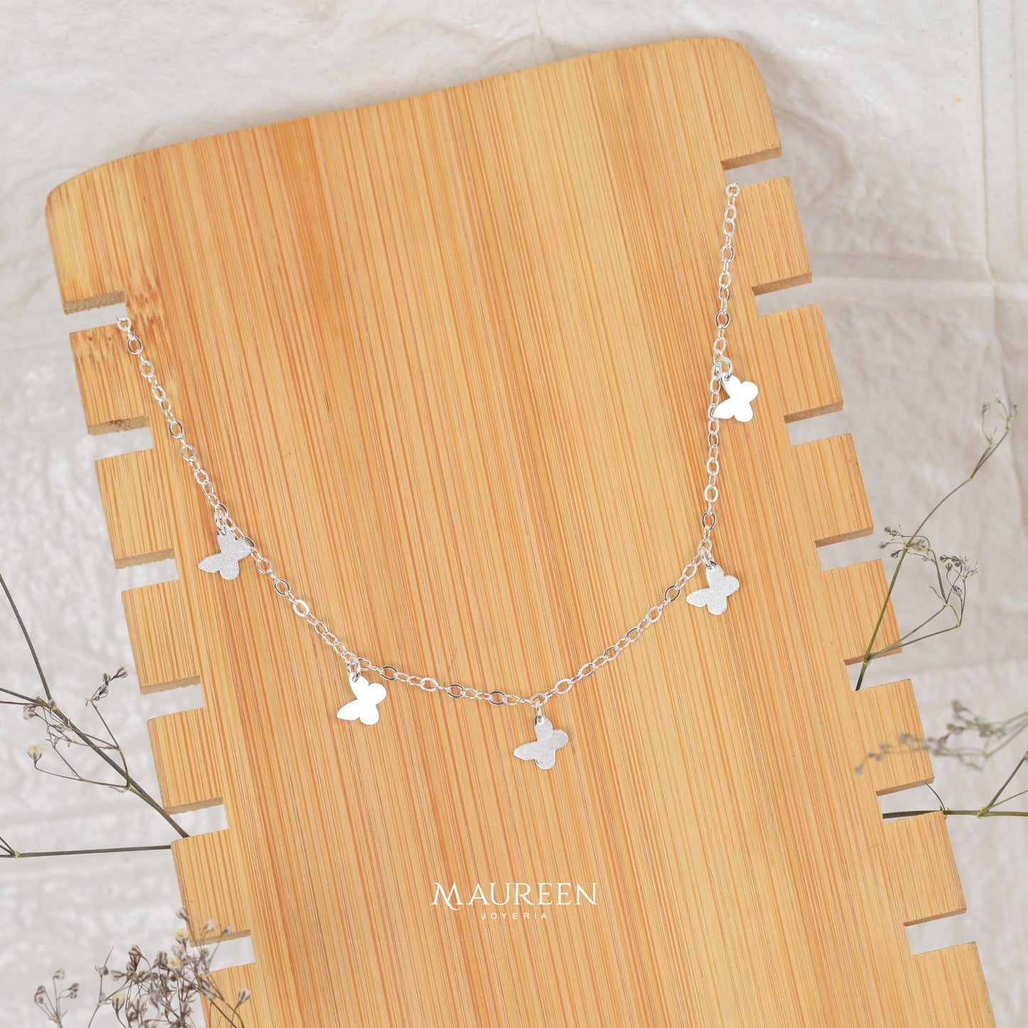 Collar con dijes 5 mariposas - Plata