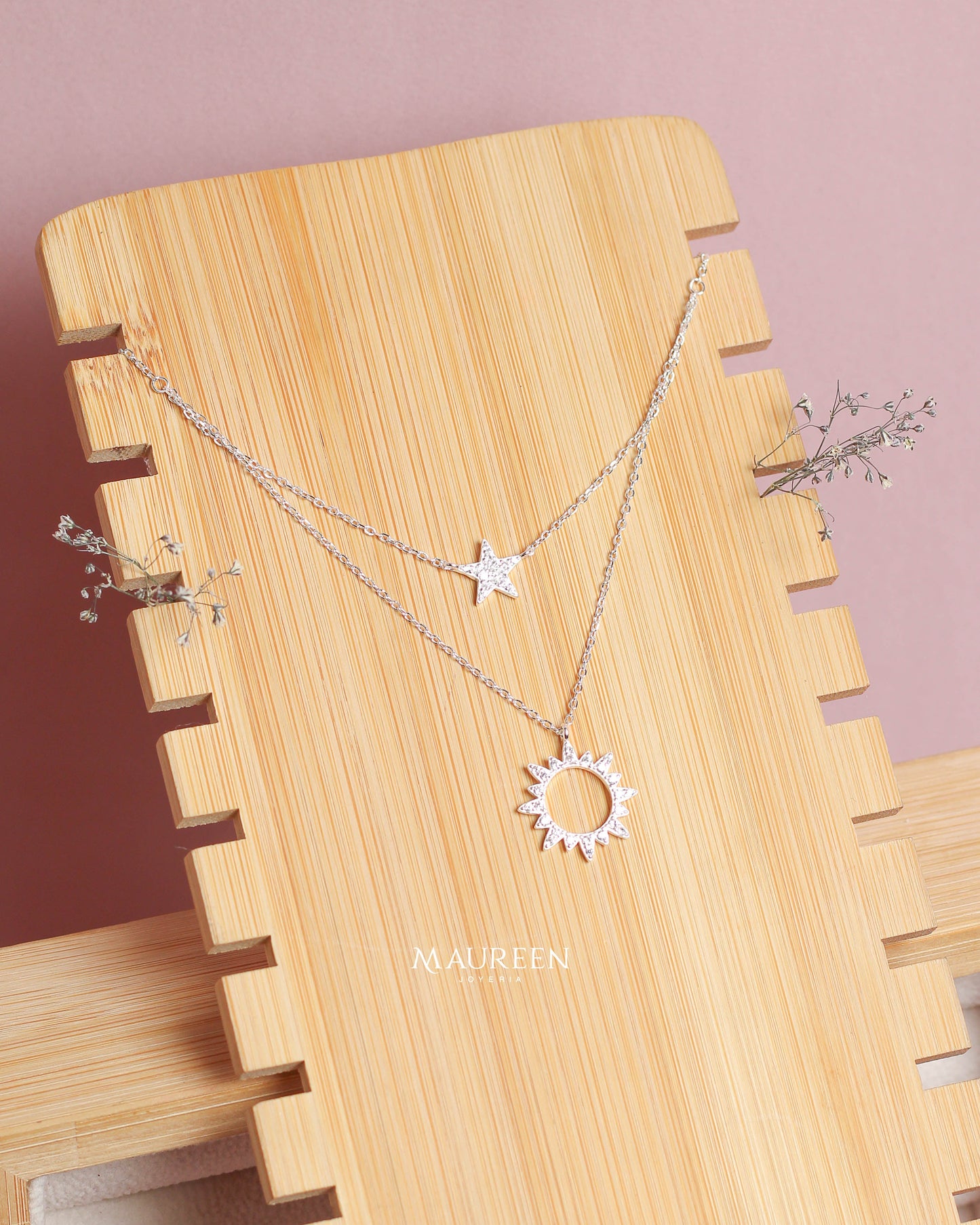 Collar triple sol y estrella - Plata