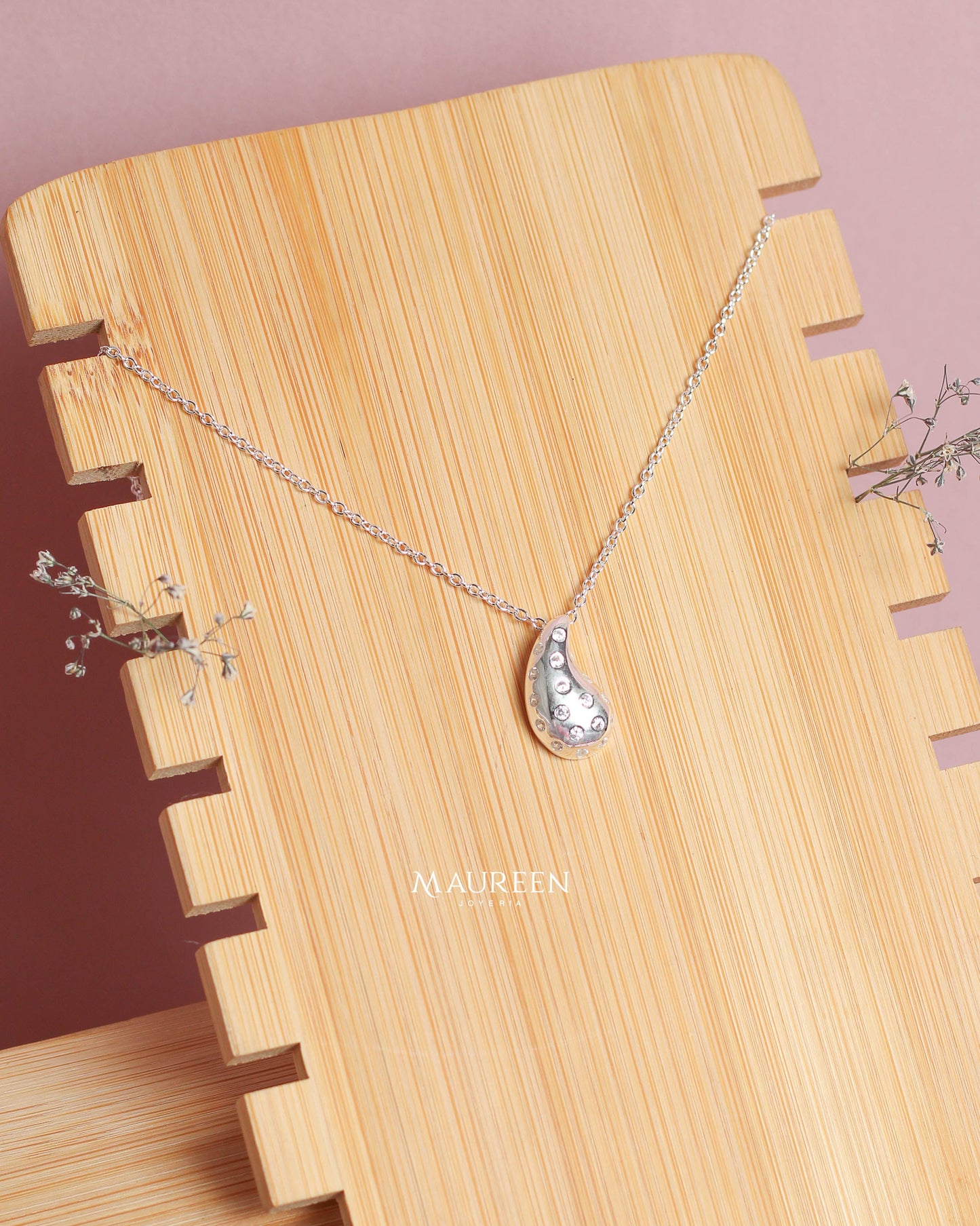 Collar gota pasante con circones - Plata