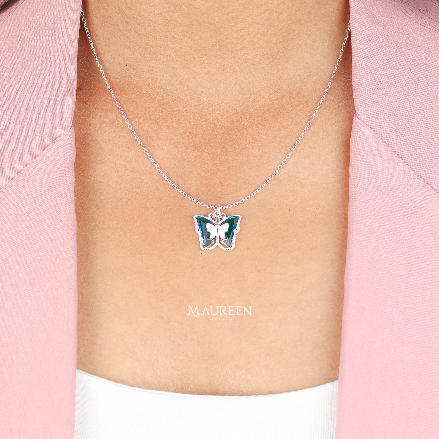 Collar mariposa azul - Plata